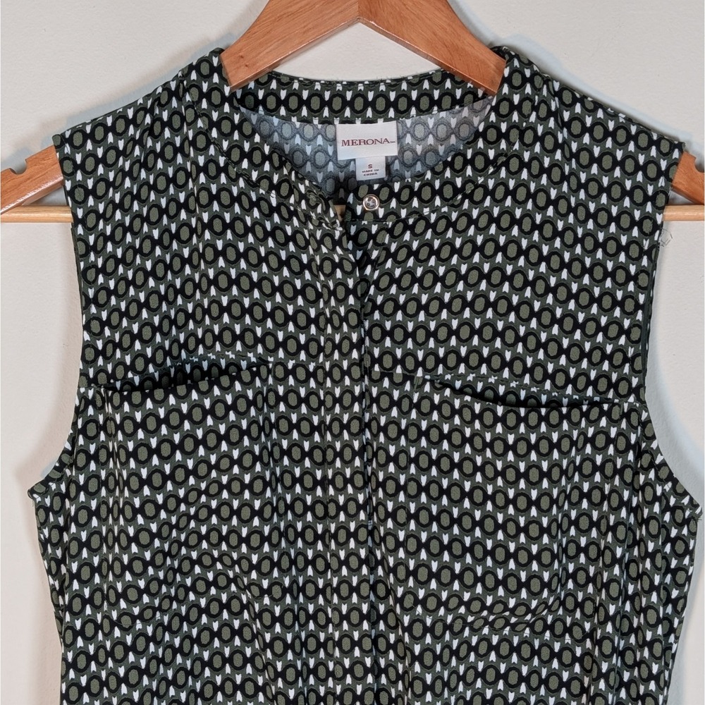 Merona Olive Green Geometric Print Sleeveless Elastic Waist Dress Small